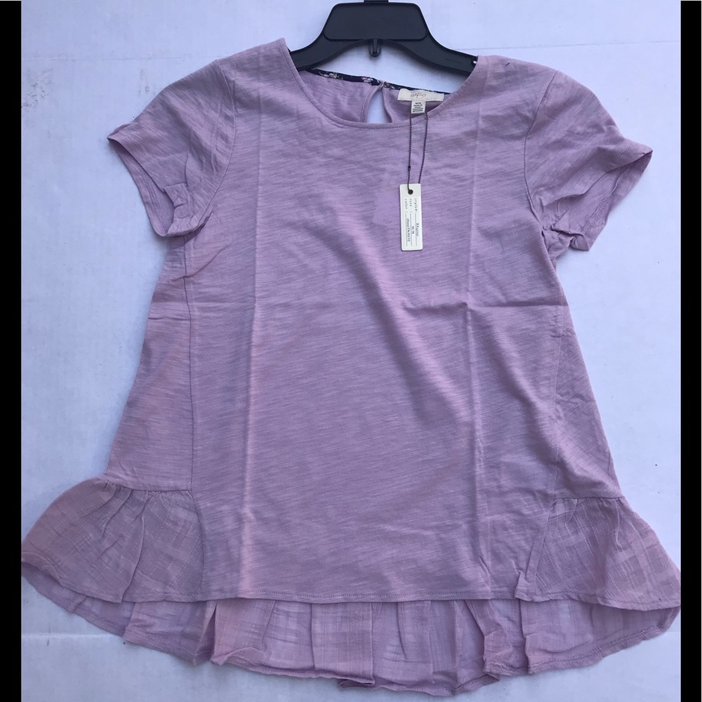 CUPIO BLUSH WOMEN’S LT MAUVE TOP FRILL HEM